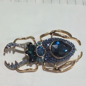 Gold-Tone Blue Crystal Beetle Brooch - Women's Jewelry Accent